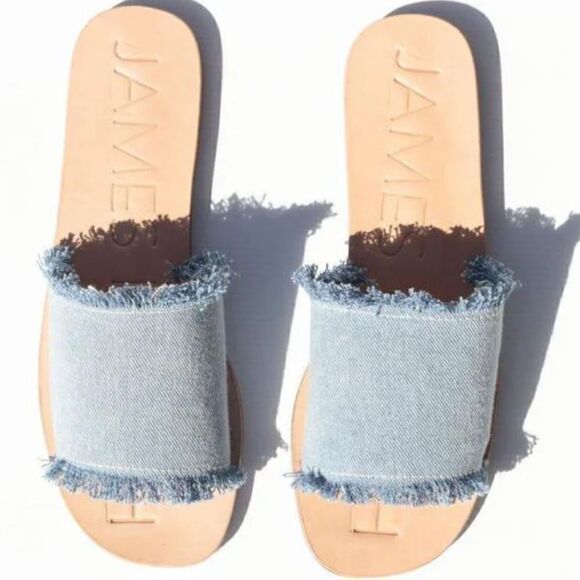 James Smith Jean Slide on Sandals - Frayed Denim - Super Comfortable - Size 8.5 - Picture 1 of 6